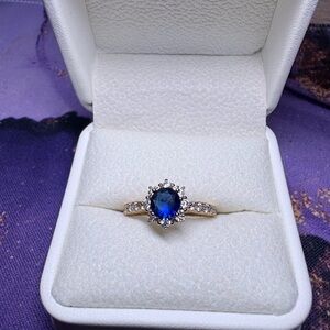 Blue Sapphire and Diamond Gold Ring